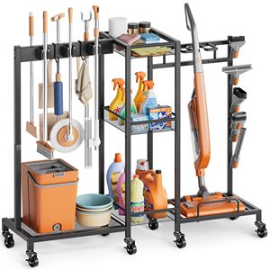 Portascopa con Organizzatore <span class=keywords><strong>per</strong></span> Prodotti <span class=keywords><strong>per</strong></span> la Pulizia, Armadio Portascopa con Cesto Portaoggetti, Carrello <span class=keywords><strong>per</strong></span> Pulizie - Product Image 1