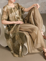 Nouvelle Robe Longue Une Pièce Femme Style Chinois en Viscose-Polyester, Collection Été 2026, Boutonnée, Silhouette Trapèze, Couleur Unie