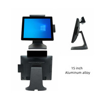 Terminal de point de vente en alliage d'aluminium à écran simple/double de 15/15, 6 pouces Machine de paiement Win7 de vente au détail/restaurant avec fonction SDK