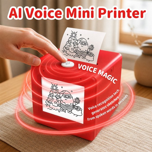 Smart Inkless Thermal Mini Sticker Box Printer with AI Voice Interactive Function 57mm Paper Creative DIY Sticker Maker for Kids