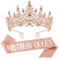 Ensemble Couronne et Écharpe d'Anniversaire pour Femme : Diadème en Strass et Écharpe en Satin Scintillant pour Fête d'Anniversaire et Décoration de Photobooth