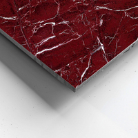 Carreaux de Sol en Céramique Effet Marbre Brillant Rouge 60x60 pour Salon