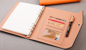 Carpeta organizadora de 6 anillas personalizada, diario de cuero PU con cierre de botón de metal, cuadernos personales/de negocios de hojas sueltas - Product Image 5