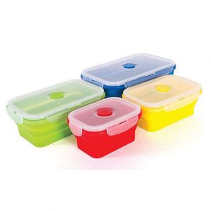 4pcs/set Silicone <b>Lunch</b> <b>Box</b> Collapsible Portable <b>Box</b> Bowl <b>Bento</b> Boxes Folding Food Container 350/500/800/1200ml Eco-Friendly - Product Image 3