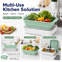Panier égouttoir pliable double couche en silicone de qualité alimentaire avec poignée, compatible lave-vaisselle, pour évier de cuisine et lavage des légumes