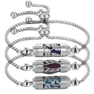 Bracelet chaîne à maillons en acier inoxydable vintage, motif cylindrique ondulé, diffuseur d'huiles essentielles - Product Image 3