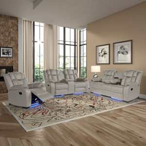 Electric Recliner <b>Sofa</b> Set Faux Leather Power Reclining With LED Lights Contemporary Living Room Furniture - Product Image 1