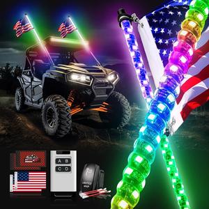 12V moto auto illuminata spirale LED frusta <span class=keywords><strong>2</strong></span>/3FT Antenna con Flag144 LED pennone lampada con telecomando per Jeep ATV UTV - Product Image 1