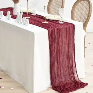 Benutzer definierte lange breite beige Tisch läufer zerkn itterte Stoff Tisch läufer Sommer Hochzeit Geburtstags feier Dekor Tisch läufer Luxus