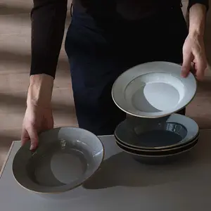 Pratos carregadores para restaurantes, pratos de cerâmica personalizados para jantar, prato profundo de sopa e macarrão
