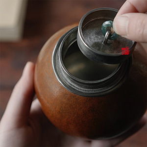 Old Style Gourd <b>Tea</b> <b>Caddy</b> Round With Lid Portable Travel Chinese <b>Tea</b> Ceremony Utensil - Product Image 3