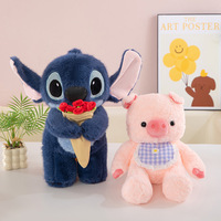 Gantungan Kunci Babi Jahitan Peluk Bunga, Boneka Anak Lembut Portabel, Hadiah Festival Qixi, Desain Anime, Grosir, Lucu dan Kecil
