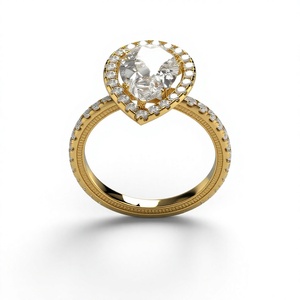 Anillo de Compromiso con Halo en Forma de Lágrima, Chapado en Oro de 18K, Anillo Solitario con Diamante en Forma de Pera, Anillo de Novia con Diamantes Redondos Incrustados - Product Image 2