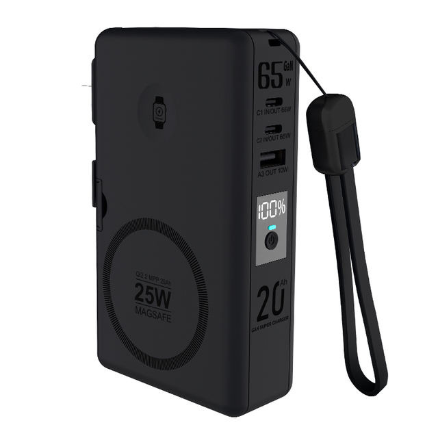 High Capacity 65W GaN Laptop Charger 6.1 Portable 20000mAh Power Bank with AC Input Wireless Charging Magnetic Phone Holder