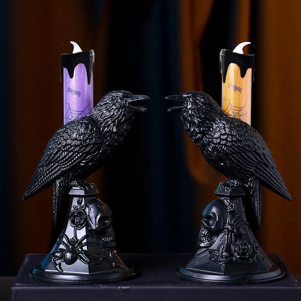 할로윈 촛대 빛 까마귀 빛 유령 축제 장식 소품 촛대 장식 LED 전자 양초 램프