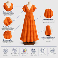 Robe longue bohème à franges pour femme, manches volantées, col en V profond, coupe évasée, en coton, style vintage bohème, respirante et durable, tailles S-5X