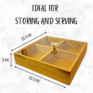 Bamboo Four Compartment <b>Storage</b> Tray With Lid For Nuts Dried Fruit Snacks Rectangle Shape 580g <b>Weight</b> - Product Image 4