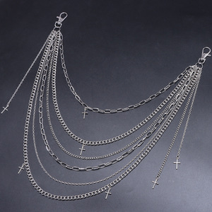 yueli Multi Layered <b>Chain</b> Waist <b>Chain</b> <b>Men</b> Hip Hop Street Dance <b>Cross</b> Pendant Body <b>Chain</b> Tibetan Silver Decorative Pants <b>Chain</b> - Product Image 1