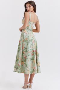 Floral Print Chiffon Midi <b>Dress</b> With Spaghetti Straps Square Neck A-Line <b>Boho</b> Style <b>Summer</b> Casual <b>Dress</b> - Product Image 6