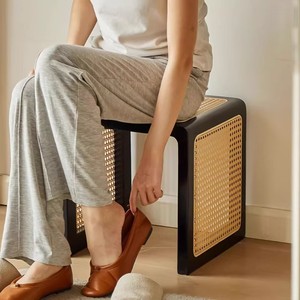 Sgabello Cubo in Rattan Moderno, <span class=keywords><strong>Tavolino</strong></span> in <span class=keywords><strong>Legno</strong></span> Massello 2 in 1 per Soggiorno e Camera da Letto - Product Image 4