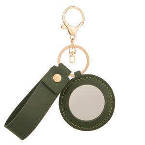 Mini Round PU Leather <b>Compact</b> Make-up <b>Mirror</b> Keychain Multi-colored Slim Travel Pocket Single Sided Swivel 3X Magnification - Product Image 2