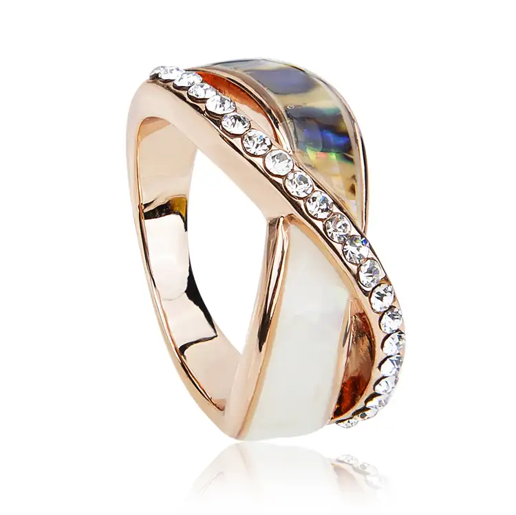 Charare 18 k rose gold plated crystal abalone shell ring for women jewelry