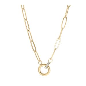 الفولاذ المقاوم للصدأ 18K الذهب PVD مشبك الورق رابط حجر الراين مكعب زركون مرصع دائرة الزركون دفع المشبك حلقة تسلق سحر حامل قلادة - Product Image 1