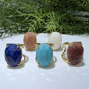 Bijoux de mode, pierres précieuses de guérison, lapis-lazuli, œil de tigre, améthyste, labradorite, pierre <span class=keywords><strong>cabochon</strong></span> ovale facettée, <span class=keywords><strong>bague</strong></span> ajustable en or pour femmes - Product Image 5