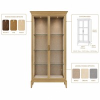 Vitrine en verre dorée sur mesure avec 2 portes, étagères en verre et éclairage LED pour bijouterie, vente en gros