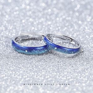 Anillo de Pareja con Diseño Romántico de Cielo Estrellado Azul para Mujer y Hombre, Joyería para Bodas y Fiestas, Anillos de Pareja Ajustables Abiertos para la Noche de Verano - Product Image 2