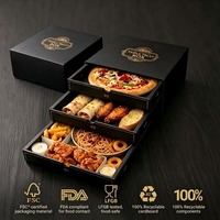 Boîte à pizza à trois étages avec tiroir coulissant et trous de ventilation pour l'emballage de plusieurs aliments à emporter