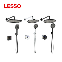 Ensemble de douche mural LESSO au design moderne, couleur personnalisable, en laiton et acier inoxydable, système de mitigeur de douche à effet pluie