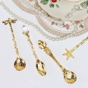 Vàng Thép Không Gỉ Muỗng Cà Phê Thiết Kế Cổ Điển Gương Các Loại Khác Nhau Kim Cương Chi Nhánh Hoa Con Sao Biển Con Chuồn Chuồn Cho Tặng - Product Image 1