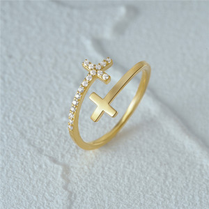 CANNER Popular 925 Sterling Sliver Diamond Double <b>Cross</b> <b>Ring</b> 18K Gold Color Opening Adjustable Wedding <b>Ring</b> for Women Gifts - Product Image 3