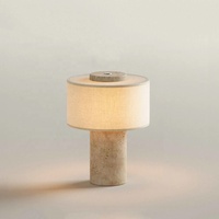 Lampe de table en marbre sans fil Wabi Sabi avec abat-jour en tissu, lampe de table en pierre à commande tactile pour restaurant, chambre à coucher, chevet