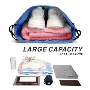 Sac à provisions en polyester à motifs de lettres avec logo personnalisé écologique de l'usine du Vietnam multicolore pliable jaune moyen - Product Image 6