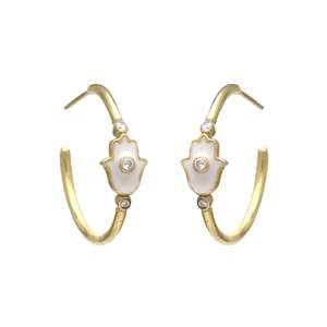 2026 Spiritual Hamsa 25mm <b>Hoop</b> earrings in gold plated 925 sterling <b>silver</b> - Product Image 1
