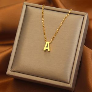 Europeo americano 26 letras collar con colgante de acero inoxidable 18K oro verdadero galvanizado Simple inglés sin caídas moda caliente - Product Image 2