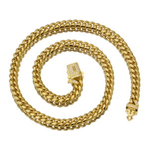 ストックファッション<span class=keywords><strong>14K</strong></span>金メッキステンレススチールマイアミキューバリンクチェーンネックレス - Product Image 5
