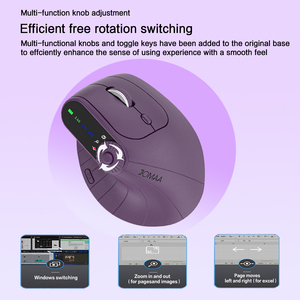 JOMAA Ergonomic Vertical Rechargeable USB Wireless Mouse with Function Adjustment Knob Right-Handed 7-Button <b>Desktop</b> mouse - Product Image 4