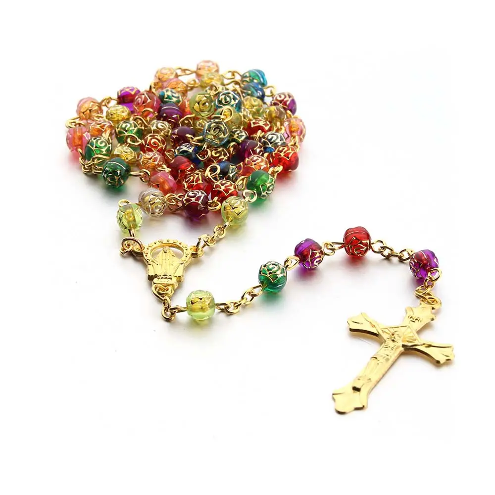 Rozenkranskralen Rozenkrans Ketting Katholieke Gebed Regenboog Kralen Alles-Bijpassende Love Rose Christ Gebed Rozenkrans Ketting