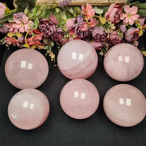 Kindfull bán buôn Chất lượng cao tự nhiên đánh bóng tinh thể chữa bệnh đá Rose Quartz pha lê bóng Sphere cho trang trí