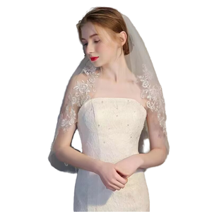 शादी की पोशाक और पॉलिएस्टर 100% शादी की पोशाक के लिए थोक नरम टले एपलीक एज फीता ब्राइडल घूंघट - Product Image 1