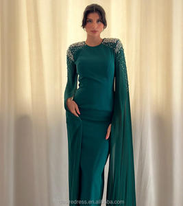 LYL21105 مرصع بالخرز الماس برقبة قارب أكمام طويلة أم العروس كوتور مسلمة فستان سهرة - Product Image 1