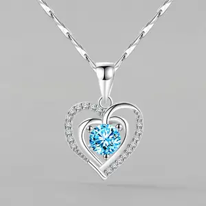 Modische ewige Herzanhänger-Halsband für Damen exquisiter Schmuck blauer Kristall für immer Liebe-Halsband Valentinstagsgeschenk