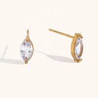 Anting-anting tusuk bermotif bunga dan mata kuda, berlapis emas, dari baja anti karat dan zircon, merek Dingran Elegant Ladies Jewelry
