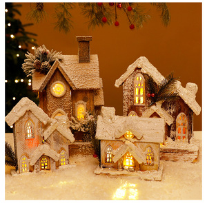 Cabane <span class=keywords><strong>de</strong></span> Noël artisanale en bois, <span class=keywords><strong>maison</strong></span> <span class=keywords><strong>de</strong></span> neige lumineuse, ornement personnalisable en couleur et taille, style vintage européen, mini décoration - Product Image 3
