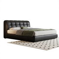 Lit en cuir noir de luxe, fabrication directe d'usine, tête de lit capitonnée, taille QUEEN, lit rembourré pour chambre à coucher