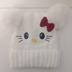 Gorro de Invierno MXM, Nuevo Modelo, Gato Blanco con Lazo, para Niños y Niñas, Interior de Felpa Suave, Tejido de Punto, Bordado - Product Image 6