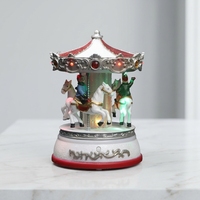 Boîte à musique carrousel rotatif LED de Noël rouge et blanc avec figurine cheval, ornement de bureau, cadeau de table de fête